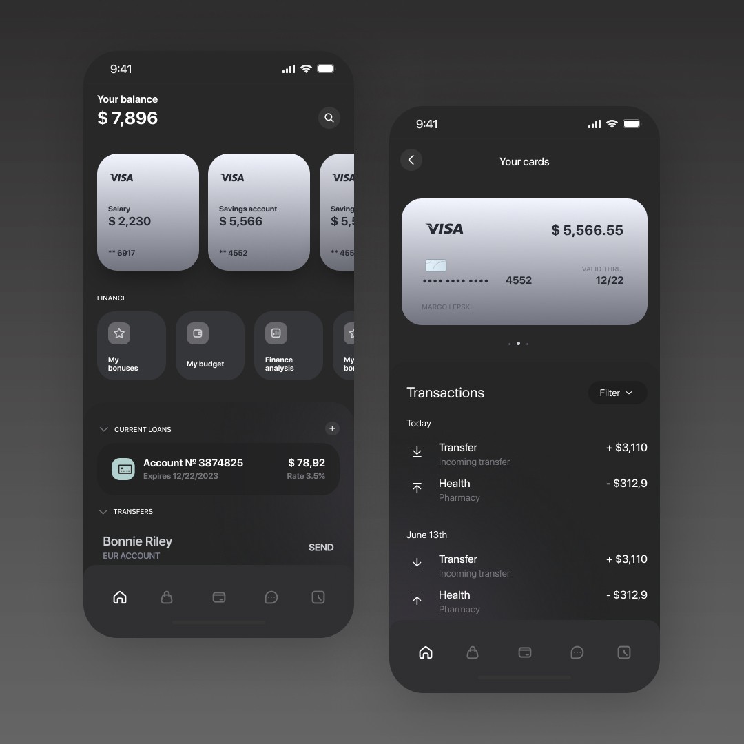 Embrace the power of simplicity with our sleek dark UI design. Managing your finances has never looked this sophisticated